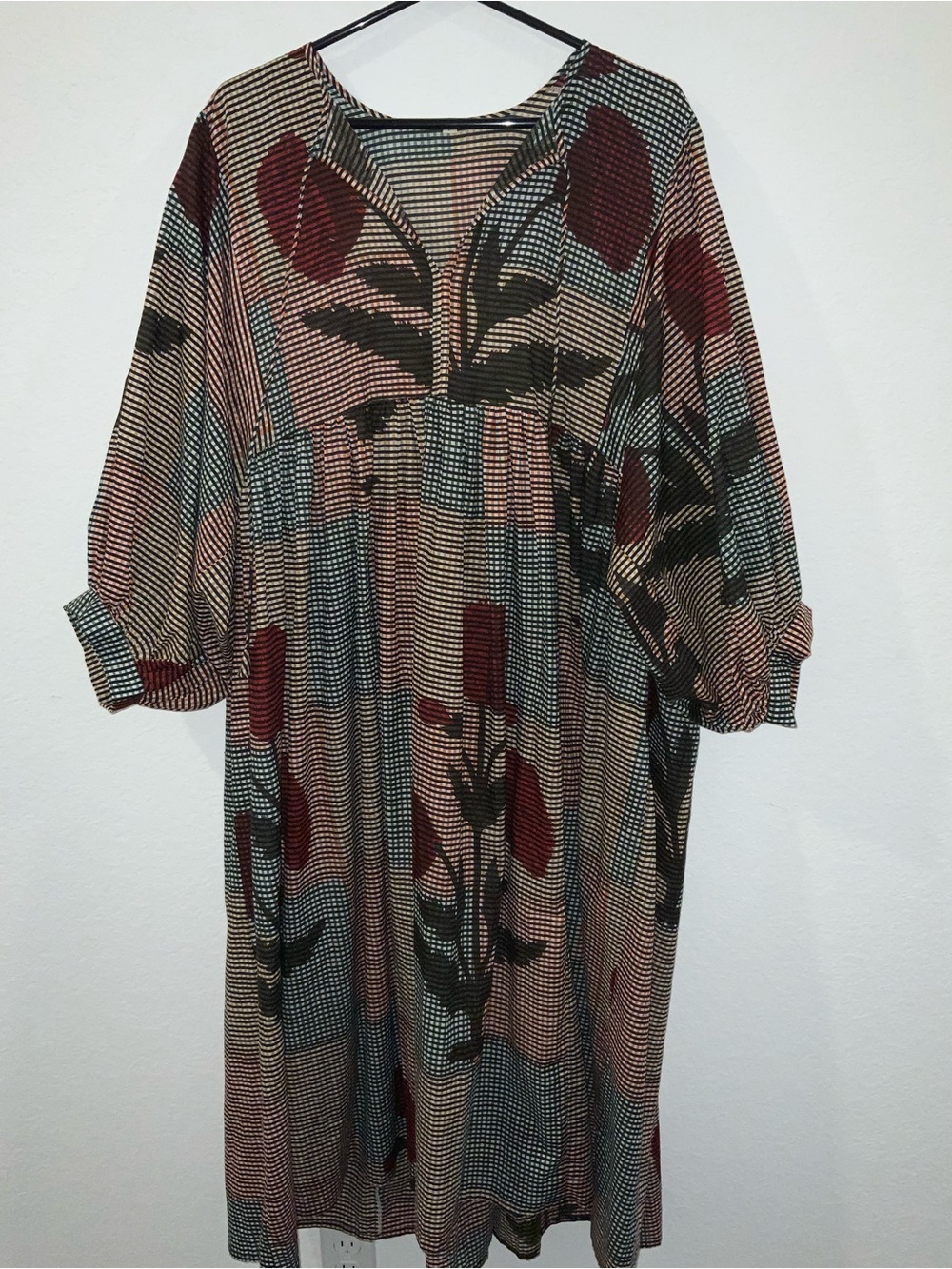 Boho Floral Midi Dress in Rust and Teal